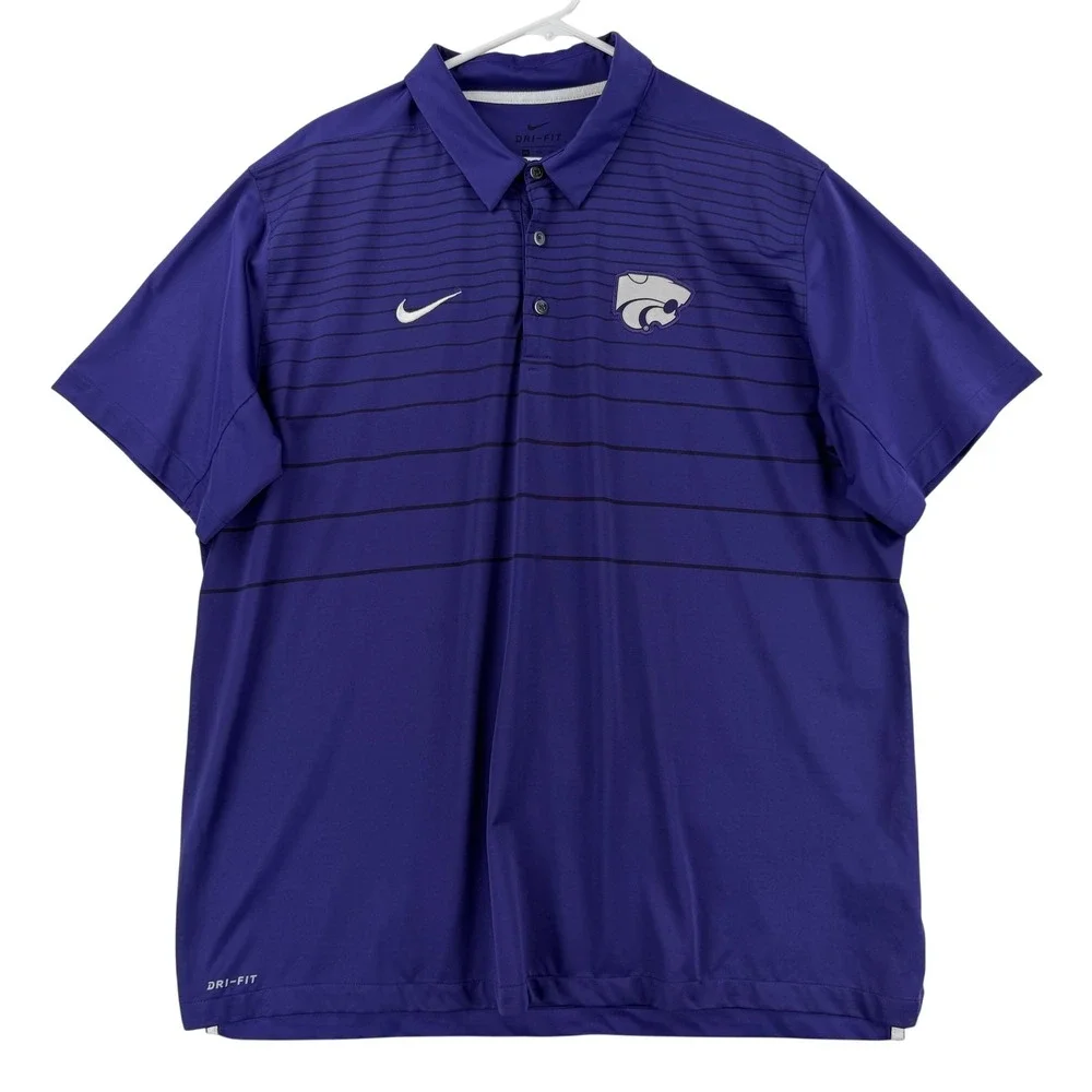 Kansas‎ State Wildcats Polo Shirt Mens 2XL Purple NCAA Basketball Nike Dri Fit